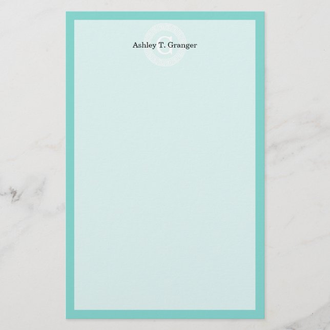 Papeterie Robin Oeuf Wht Grille Grecque Cadre Rnd Initial Mo (Devant)