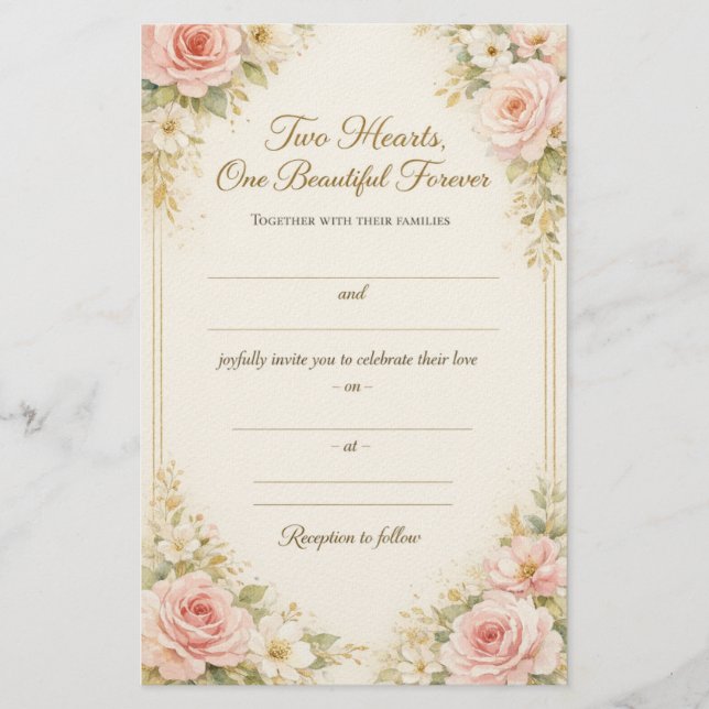 Papeterie Romantic Floral Wedding Invitation Card Template (Devant)