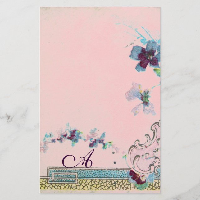 Papeterie ROMANTİCA Bleu rose Mariage Monogramme floral (Devant)