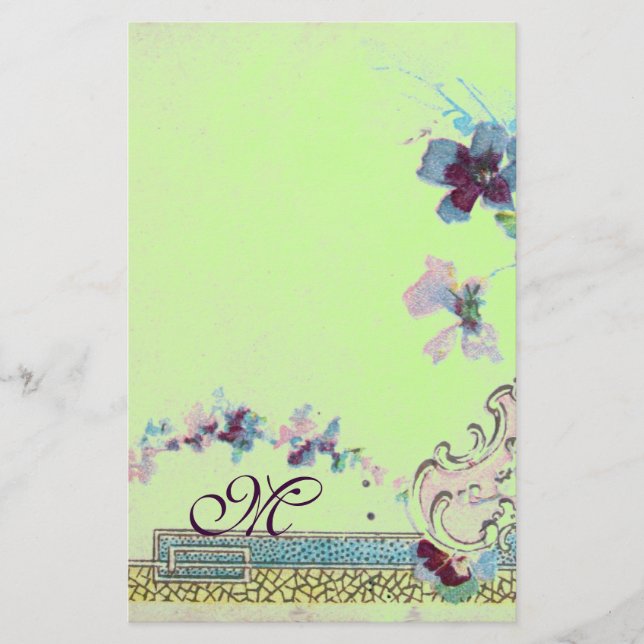 Papeterie ROMANTİCA bleu vert rose Mariage Floral Monogramme (Devant)