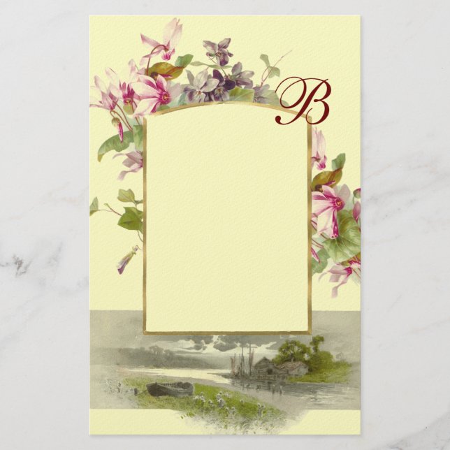 Papeterie ROMANTİCA MONOGRAM / CYCLAMENS, crème verte rose (Devant)