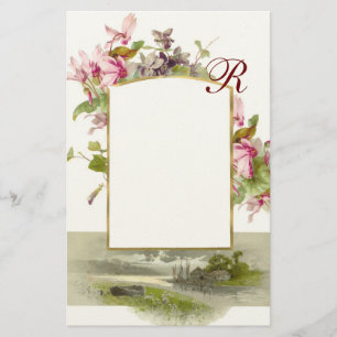 Papeterie ROMANTİCA MONOGRAM / CYCLAMENS, crème verte rose