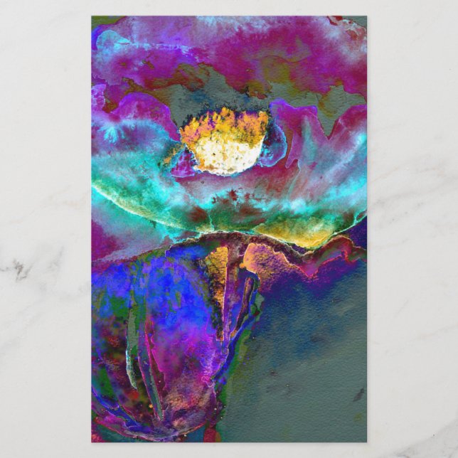 Papeterie Romantique élégant violet turquoise peinture de fl (Devant)
