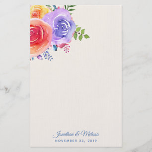 Papeterie Rose coloré aquarelle Mariage floral