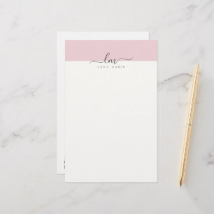 Papeterie Rose et blanc, monogramme calligraphique minimalis