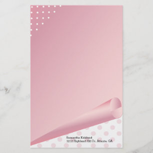 Papeterie rose et blanche de coutume de point de