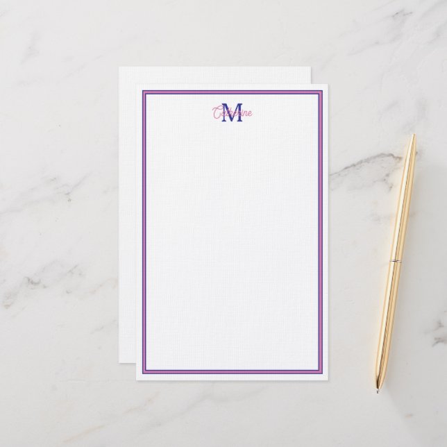 Papeterie Rose Prépa et Bleu Marine Monogramme Simple (Devant/Arrière en situation)