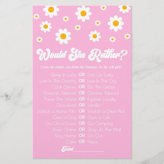 Papeterie Rose Retro Daisy Voudrait Elle Plutôt Baby shower  (Devant)