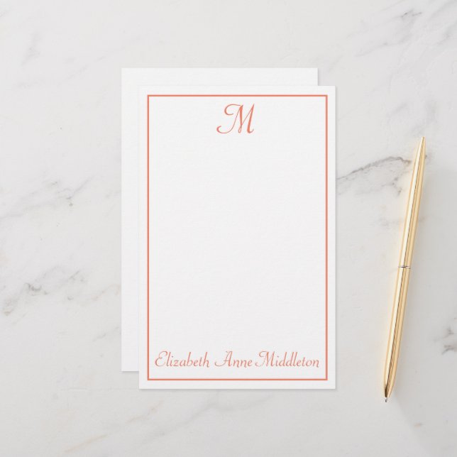 Papeterie Rose Saumon et Monogramme Blanc (Devant/Arrière en situation)