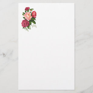 Papeterie Rose vintage Pink Flowers Monogramme