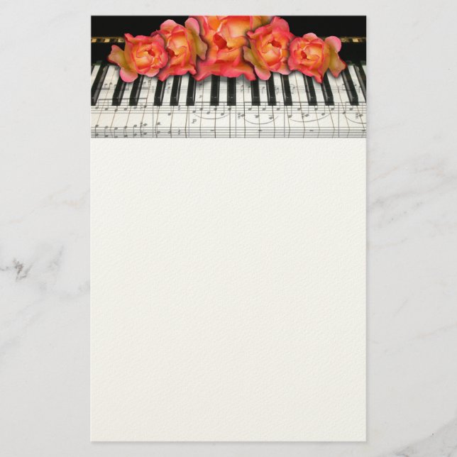 Papeterie Roses de clavier de piano et notes de musique (Devant)