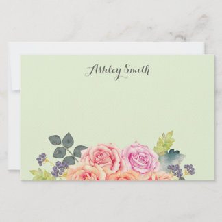Papeterie Roses Florales Vintage Vert Citron Écriture Person