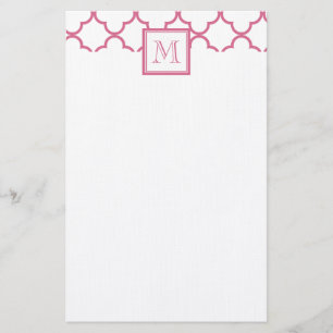 Papeterie Roses indien Quatrefoil blanc votre monogramme