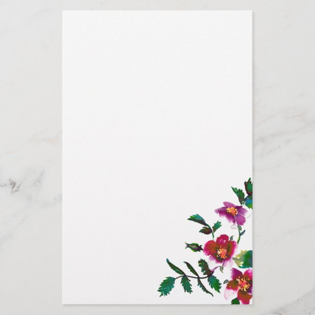 Papeterie Roses magenta rose vintage, aquarelle roses roses (Devant)