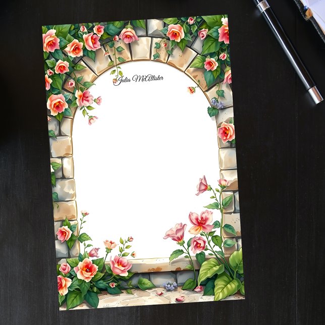 Papeterie Roses Romantiques en Fleurs sous une Arche de Pier (Créateur téléchargé)