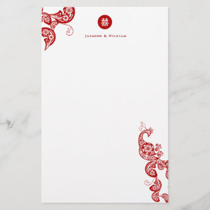 Papeterie Rouge Floral Boho Peacock Eastern Chic Mariage asi