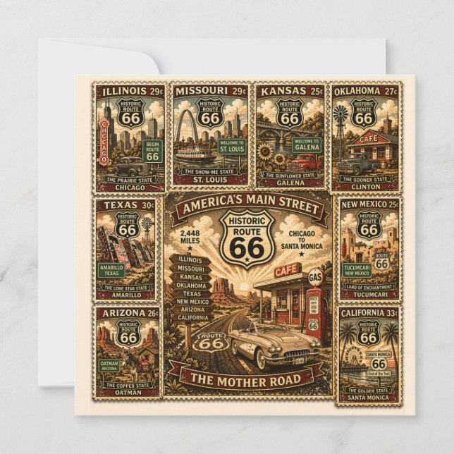 Papeterie Route 66 Road Trip Stamp Art (Devant)