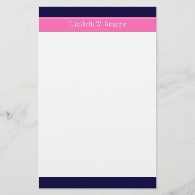 Papeterie Ruban Monogramme Navy Blue uni Rose Choc #2 Nom (Devant)