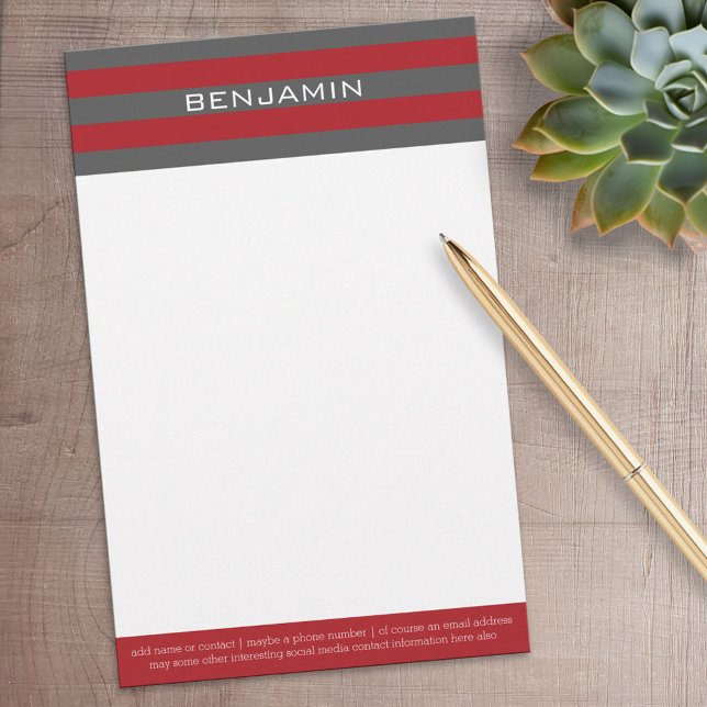 Papeterie Rugby rouge et gris avec nom personnalisé (Personalized Stationery)