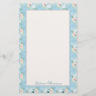 Papeterie Rustique bleu rose floral Shabby Chic Personnalisé