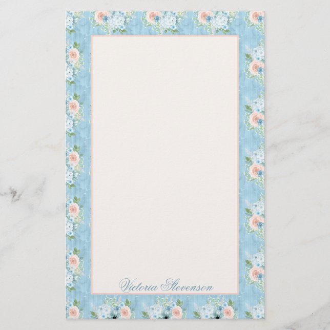 Papeterie Rustique bleu rose floral Shabby Chic Personnalisé (Devant)