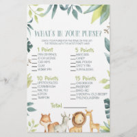 Safari Zoo Animal What's In Purse Baby shower Jeu