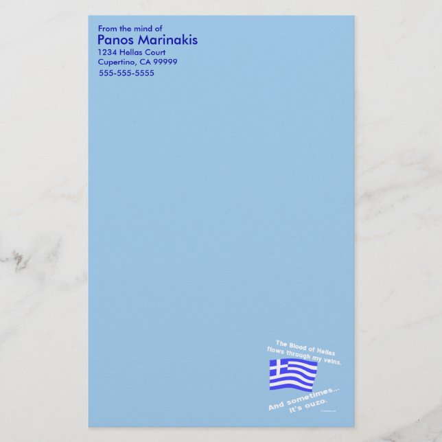 Papeterie Sang de Grèce et Ouzo Personnalisé (Devant)