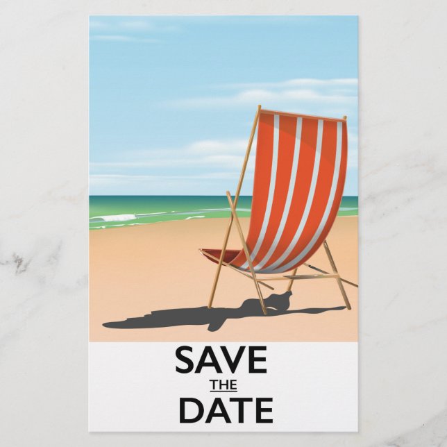 Papeterie Sauvegarder la date affiche vintage de plage (Devant)
