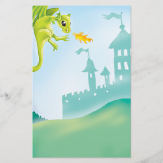 Papeterie scène de dragon et de château mignon et enflammé