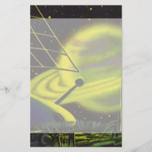 Papeterie Science-fiction Vintage Neon Green Planet w Rings