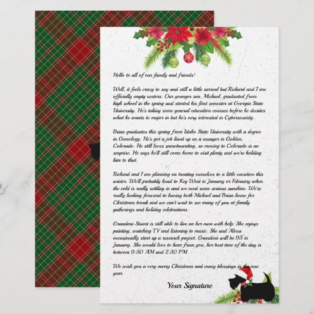 Papeterie Scottie Dog Plaid Christmas Newsletter personnalis (Devant / Derrière)