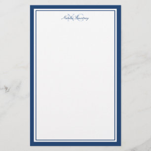 Papeterie Script Marine Bleu Deux bordures Monogramme vertic