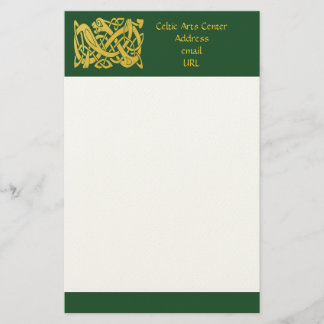 Papeterie Serpent doré celte sur papier d'écriture vert fonc