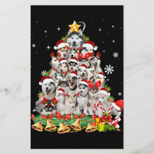 Papeterie Sibérie Husky Christmas Tree Lumières Drôle Chien