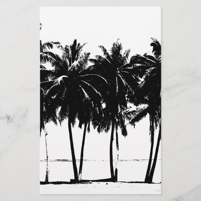 Papeterie Silhouette de palmiers noirs et blancs (Devant)