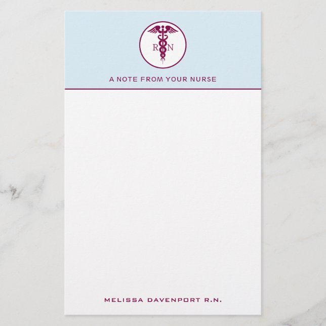 Papeterie Simple Caducée Rouge Infirmière Diplômée Infirmièr (Devant)