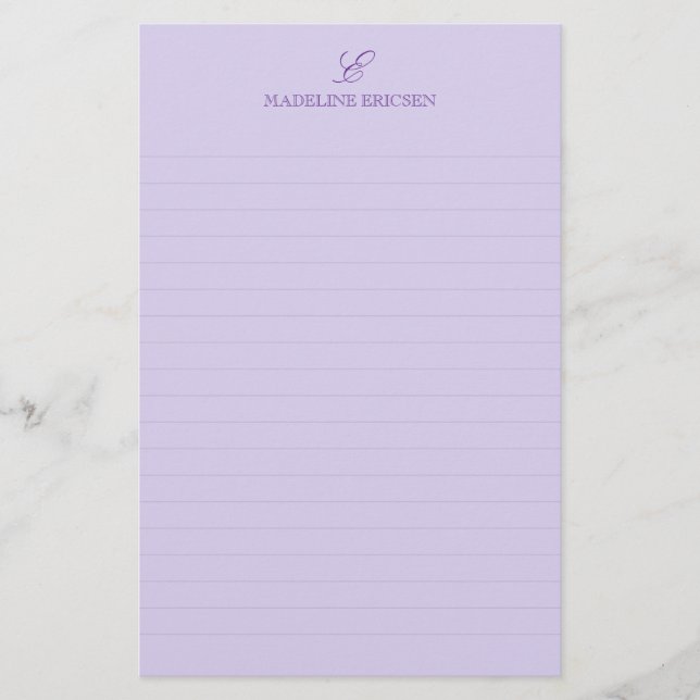 Papeterie Simple Élégance Monogramme Ligné Violet (Devant)