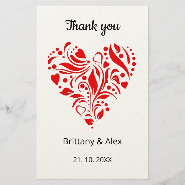 Papeterie Simple Heart Wedding Thank You Card – Customizable (Devant)