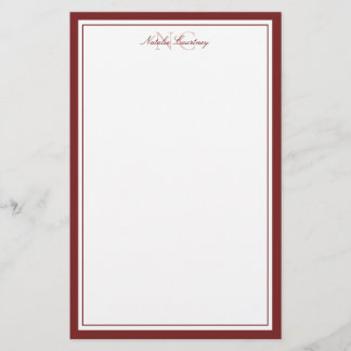Papeterie Simple Maroon Deux Monogrammes Bordure épaisse et 