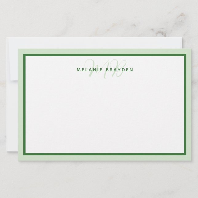 Papeterie Simple Moderne Monogramme Bordure Deux Tons Vert (Devant)