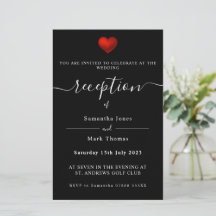 Simple moderne Red Heart Black Réception Invitatio