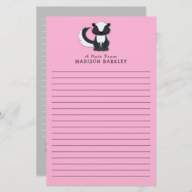 Papeterie Skunk Kid's mignon animal boisé (Devant / Derrière)