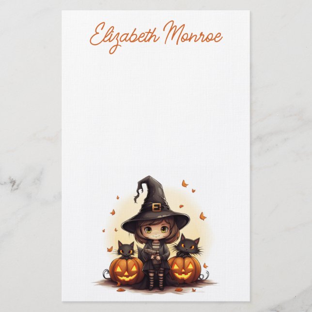Papeterie Sorcière mignonne avec chats noirs et Halloween Ci (Devant)