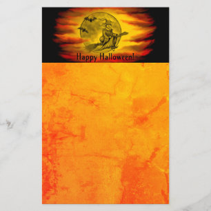 Papeterie Sorcière volante avec chat noir, nuit halloween