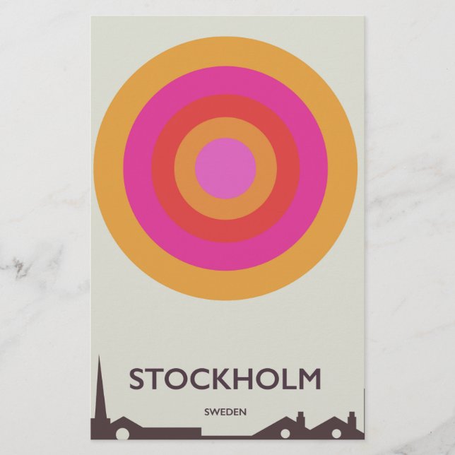 Papeterie Stockholm, Suède affiche de voyage vintage. (Devant)