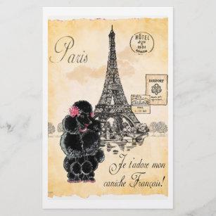 Papeterie Style Vintage Poodle noir Tour Eiffel Imprimer