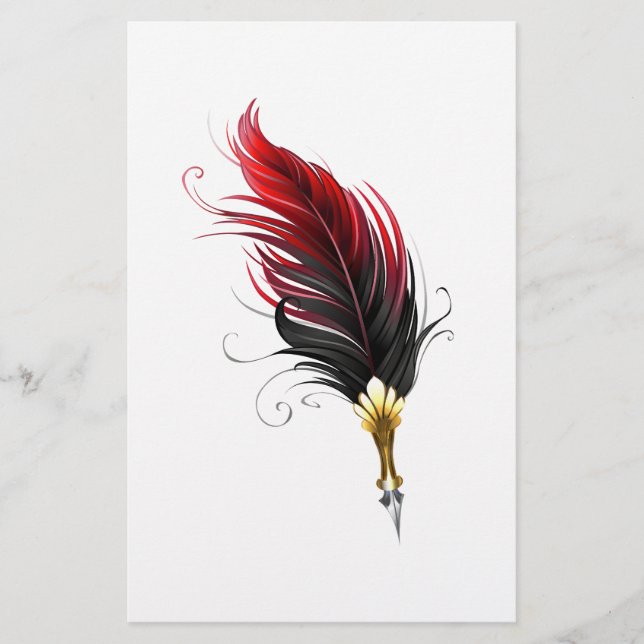 Papeterie Stylo rouge en plumes avec nib or (Devant)