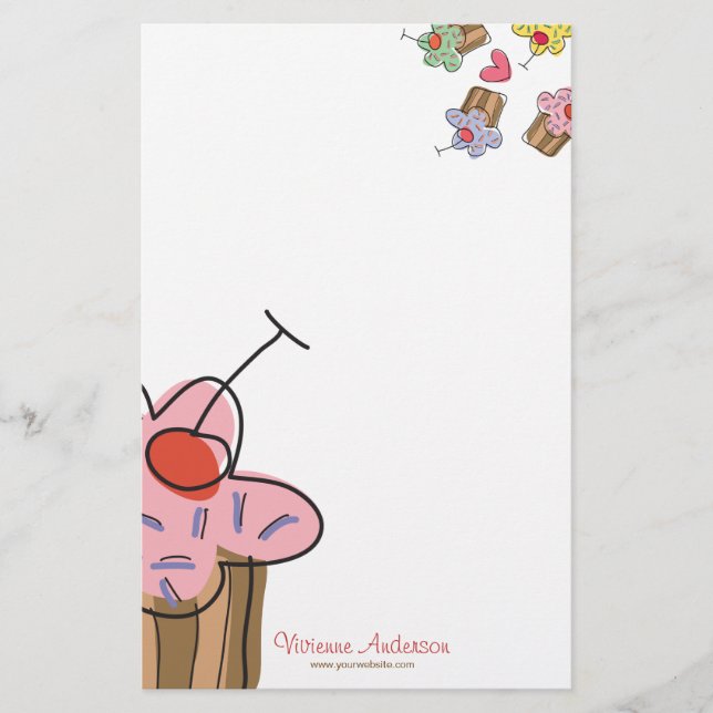 Papeterie Sucré Cupcakes Cerise Pâtisserie Boulangerie Cute (Devant)