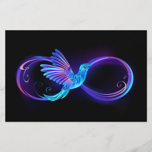 Papeterie Symbole d'infini néon avec colibri brillant (Devant)