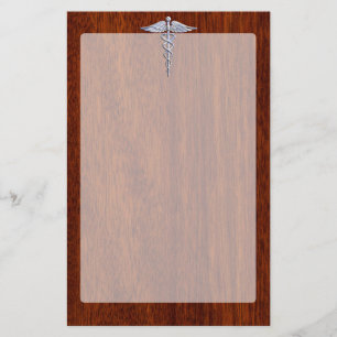 Papeterie Symbole Médicale Silver Caduceus Décor en acajou